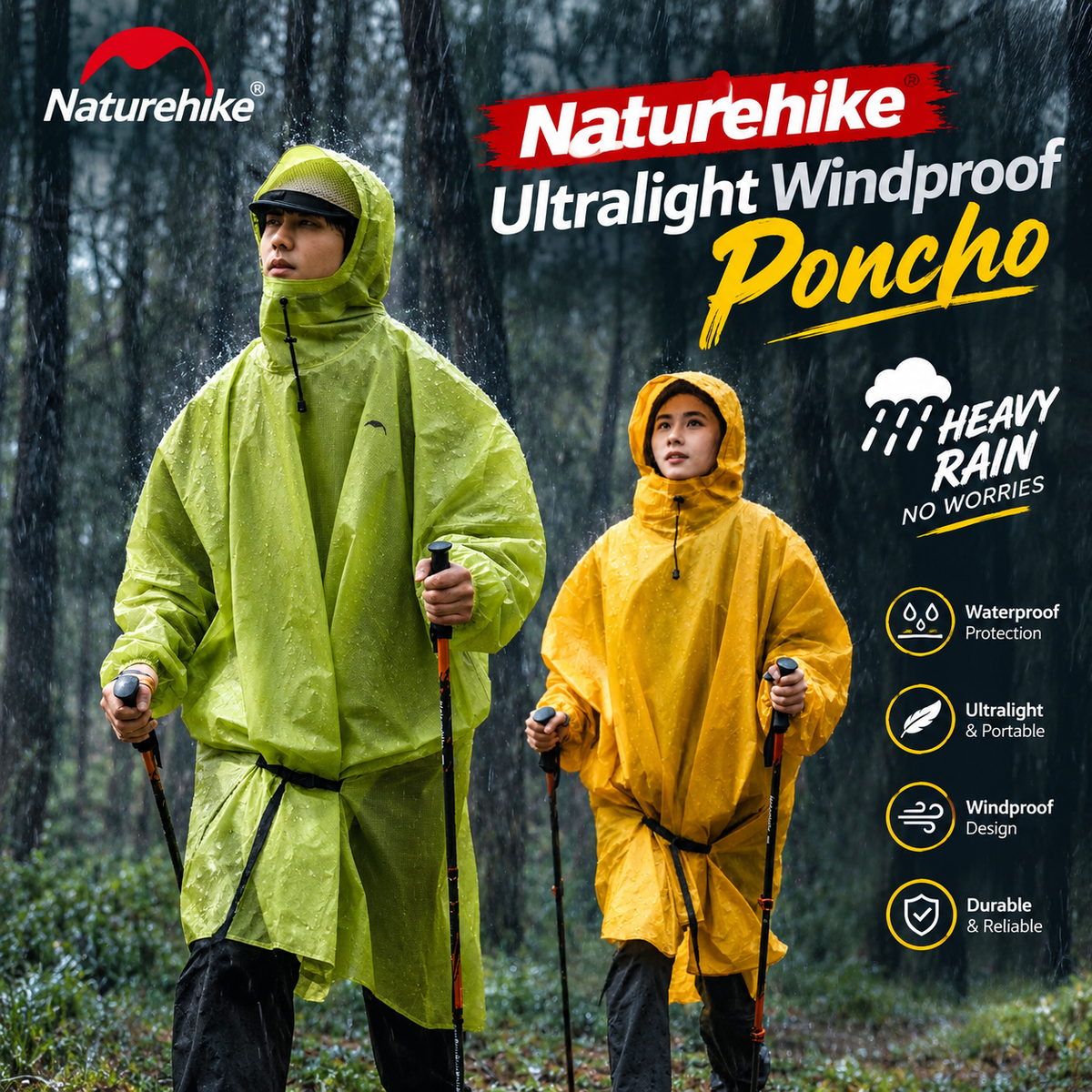 Naturehike Ultralight Heavy Rain & Windproof Outdoor Poncho