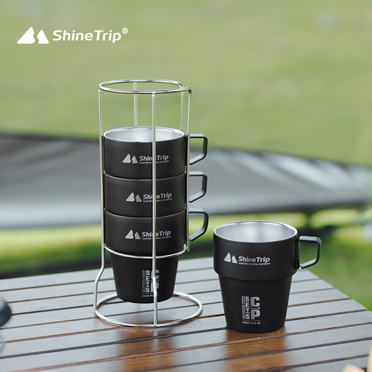 ShineTrip 4PCS Outdoor Camping Cup Set Double-layer Cups With Holder