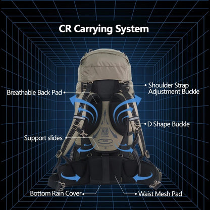 Naturehike 70L + 5L Hiking Backpack with Rain Cover Large Capacity