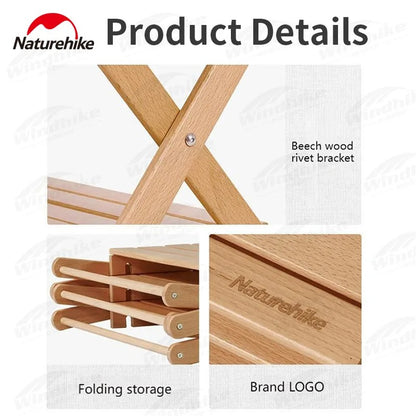 Naturehike Camping  Folding Wood Tabletop Rack Storage Shelf