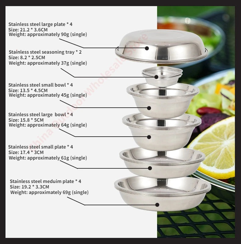 CLS 22pcs Outdoor Portable Dining Plate Set For Family Or Group