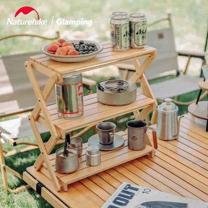 Naturehike Camping  Folding Wood Tabletop Rack Storage Shelf