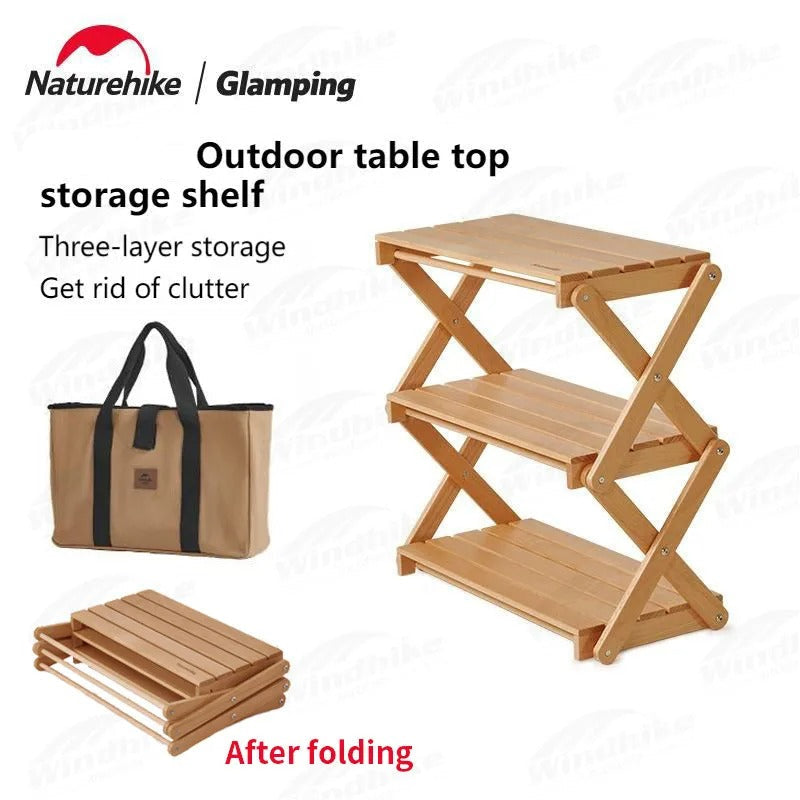 Naturehike Camping  Folding Wood Tabletop Rack Storage Shelf