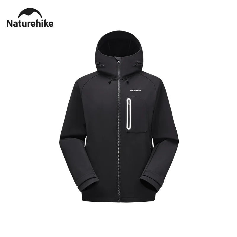 Naturehike Soft Shell Hiking Winter Windbreaker Jacket Hooded BLACK