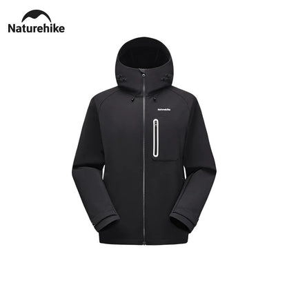 Naturehike Soft Shell Hiking Winter Windbreaker Jacket Hooded BLACK