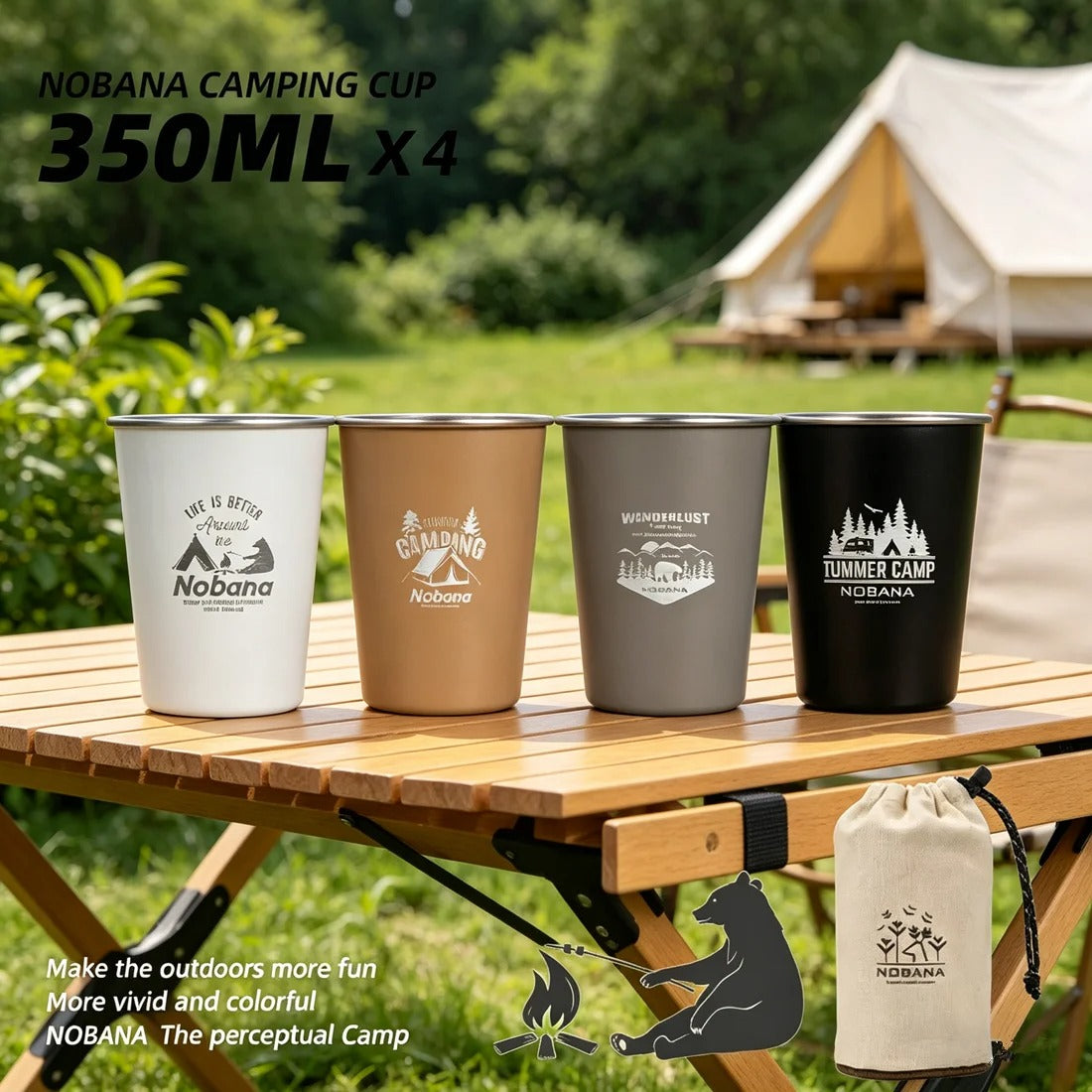 NOBANA 350ML Outdoor 4pcs Cup Set
