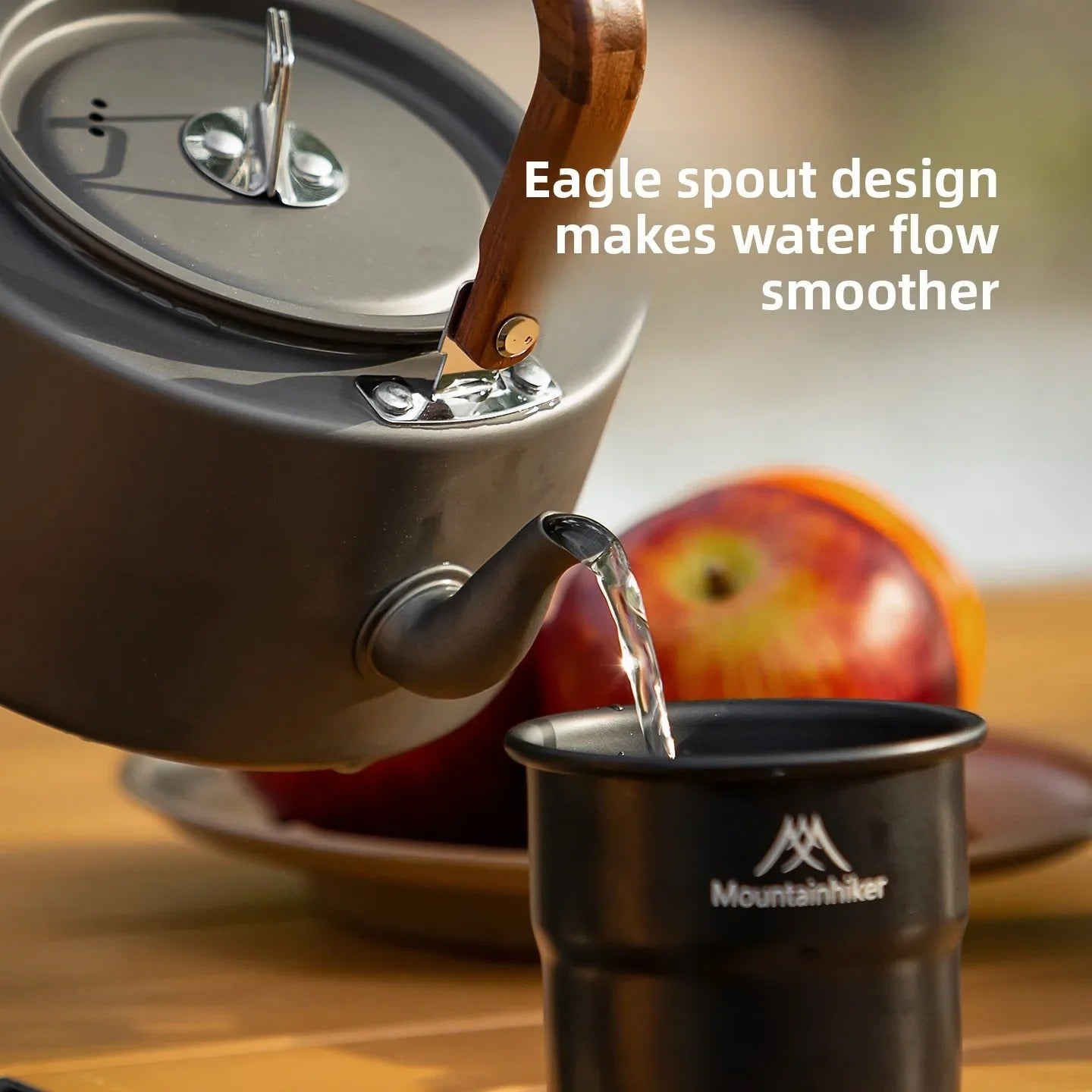 MOUNTAINHIKER  Wooden Handle Portable Outdoor Kettle 1.4L