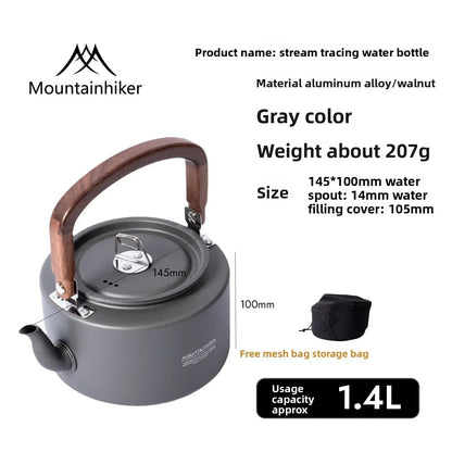 MOUNTAINHIKER  Wooden Handle Portable Outdoor Kettle 1.4L