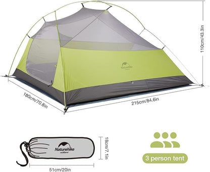 Naturehike Cloud Up 3 Lightweight Backpacking Tent Green