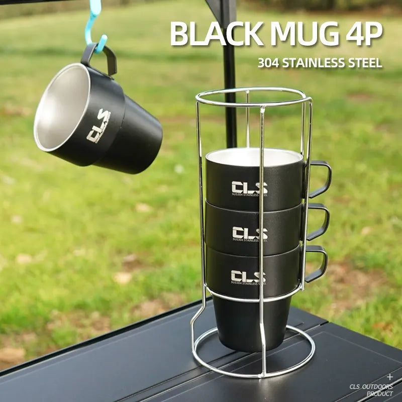 CLS Outdoor 304 Stainless Steel Camping Mug Set – 4PCS