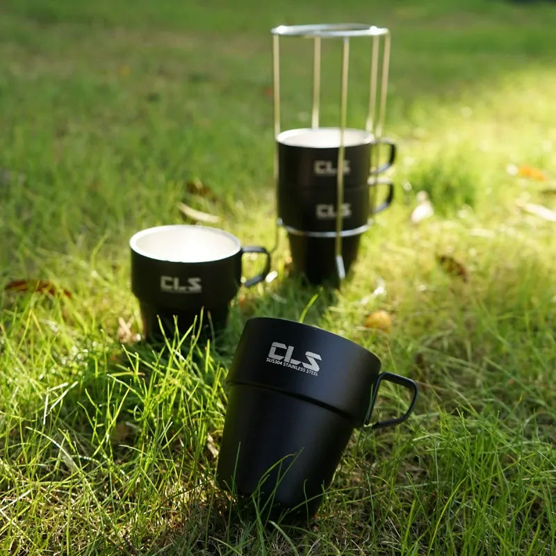 CLS Outdoor 304 Stainless Steel Camping Mug Set – 4PCS