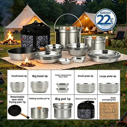 NOBANA CLS 22PCS Triple Stencorpel Stainless Steel Dinware Cooking Camping Set