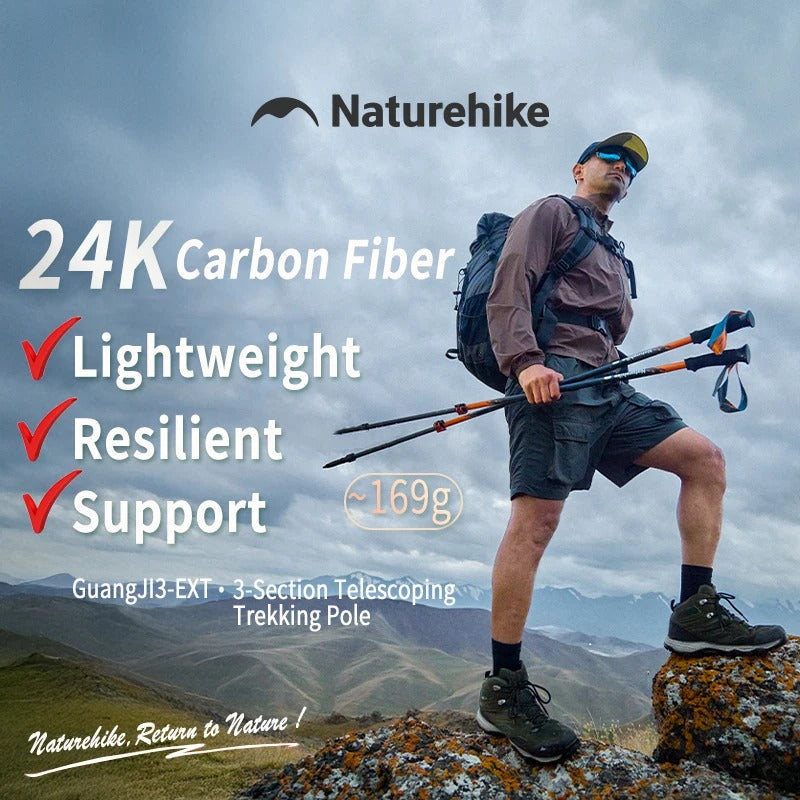 Naturehike 3-Section 24K Carbon Fiber Outdoor Telescopic Trekking Pole