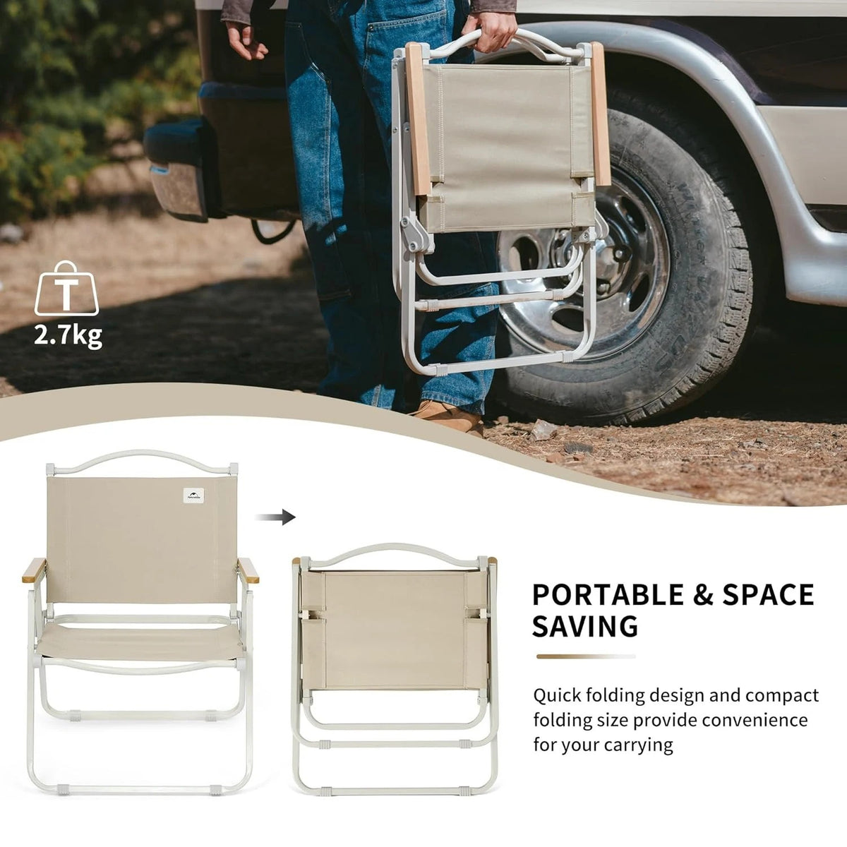 Naturehike Ultralight Foldable Kermit Chair With Wood Armrest