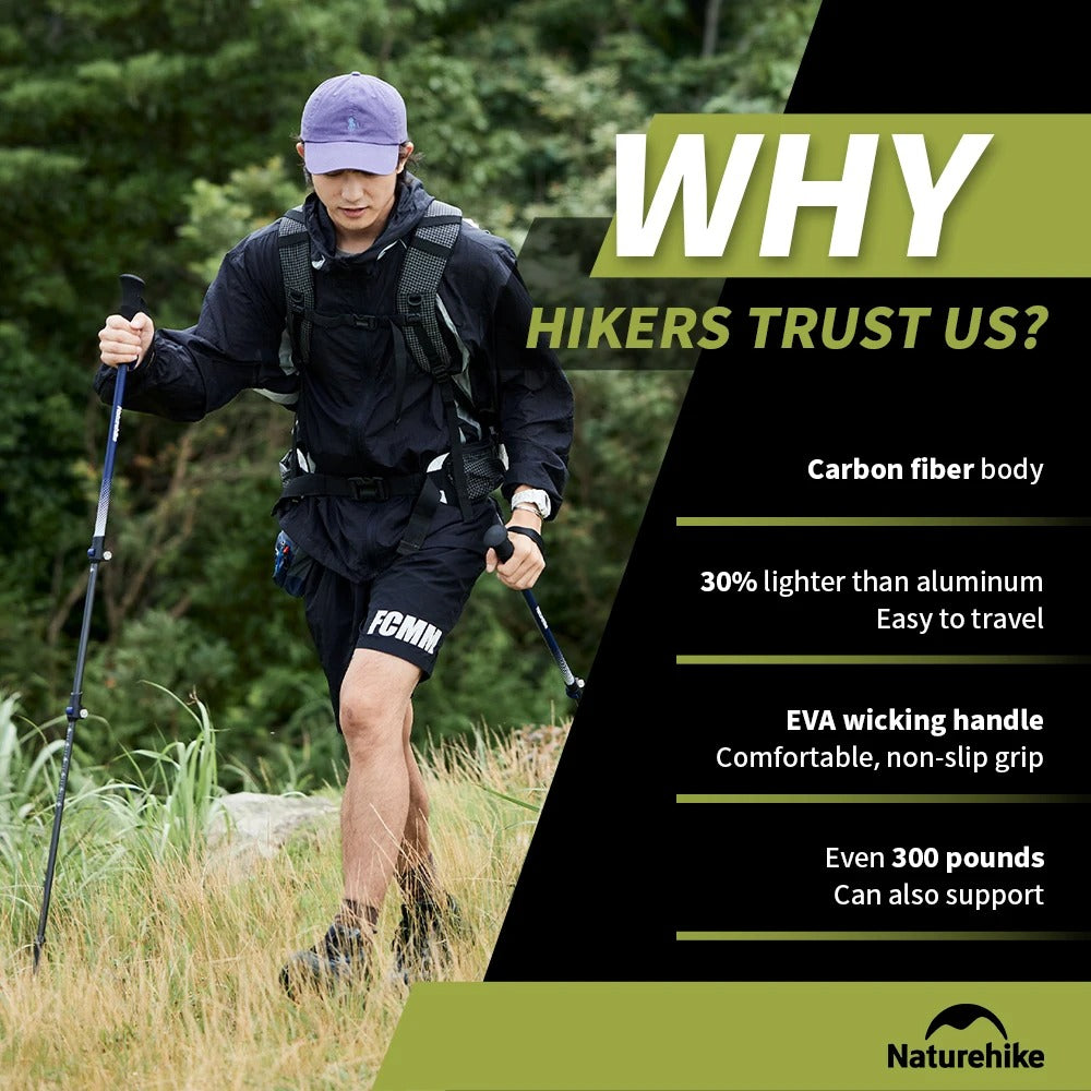 Naturehike 2Pcs Ultra-Light Hoar Trek Carbon Fiber Trekking Poles