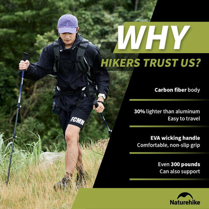 Naturehike 2Pcs Ultra-Light Hoar Trek Carbon Fiber Trekking Poles