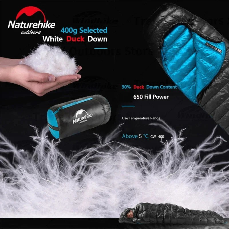 Naturehike CW400 Square Duck Down Winter Sleeping Bag L Grey