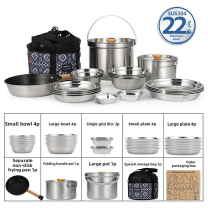 NOBANA CLS 22PCS Triple Stencorpel Stainless Steel Dinware Cooking Camping Set