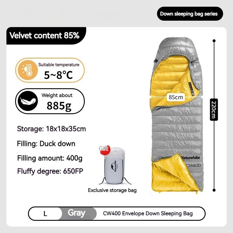 Naturehike CW400 Square Duck Down Winter Sleeping Bag L Grey