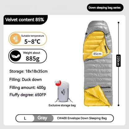 Naturehike CW400 Square Duck Down Winter Sleeping Bag L Grey
