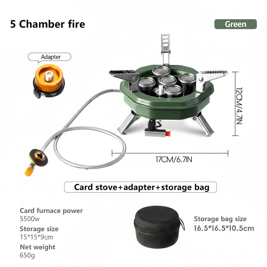New Portable 5500W Five-Burner Metallic Travel Gas Stove With Bag MA-605