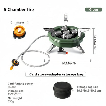 New Portable 5500W Five-Burner Metallic Travel Gas Stove With Bag MA-605