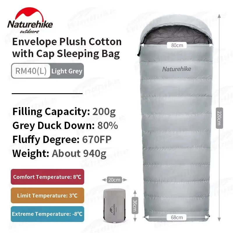 Naturehike UltraLight Duck Down Warm Envelope Hooded Cotton Sleeping Bag RM40