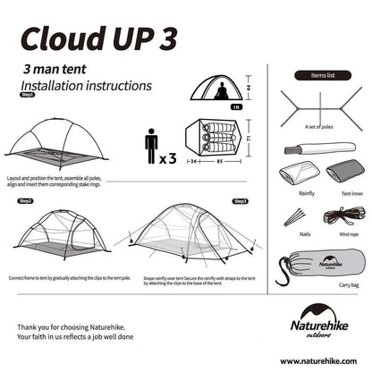 Naturehike Cloud Up 3 Lightweight Backpacking Tent Green