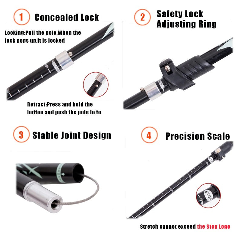 BUBUDA Folding Hiking Stick Portable Ultra Light Anti Shock