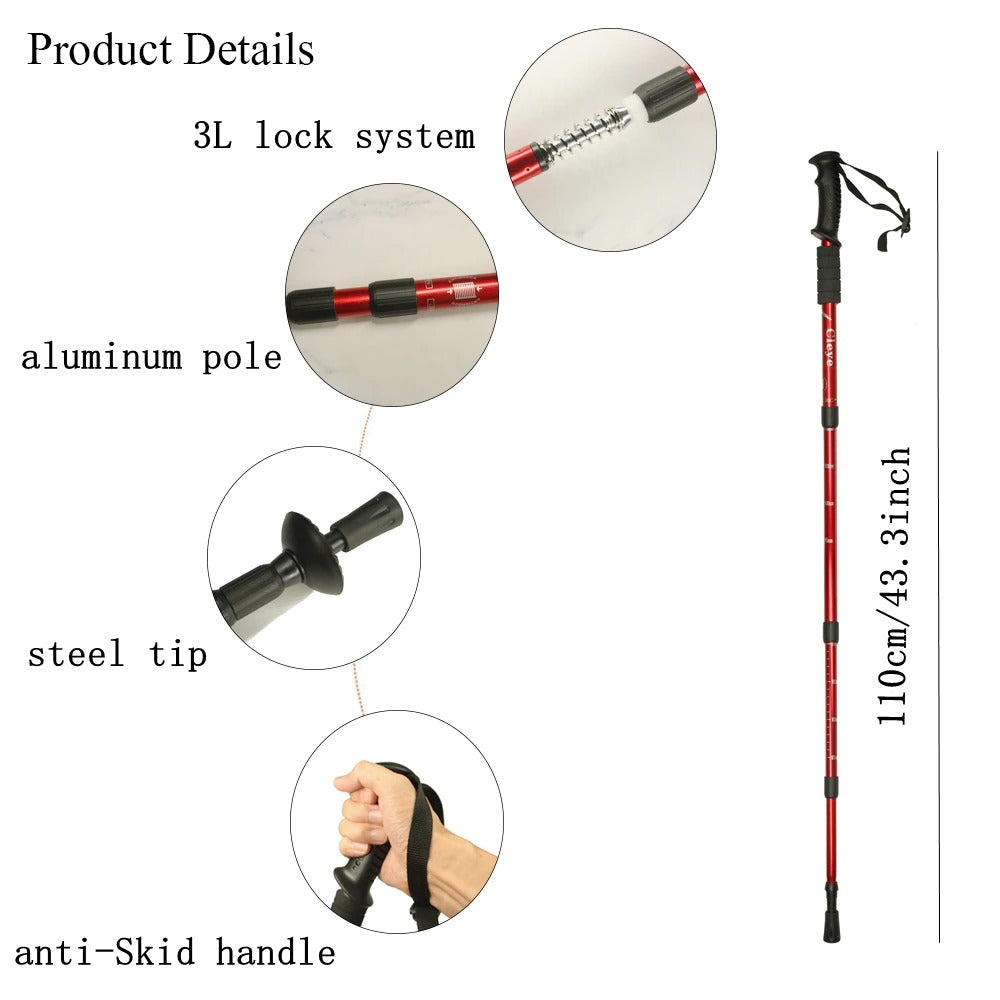 2Pcs/pair Outdoor Hiking Anti Shock Telescopic Walking Sticks