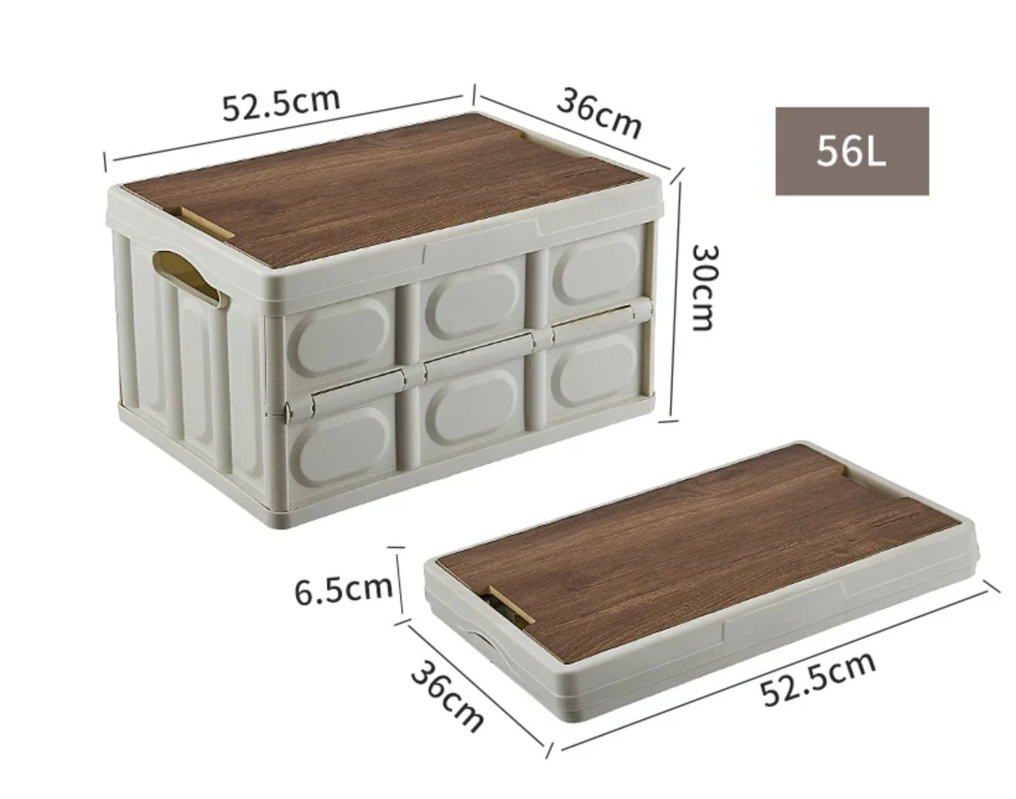 Outdoor Camping Folding Box With Wooden Lid 56L