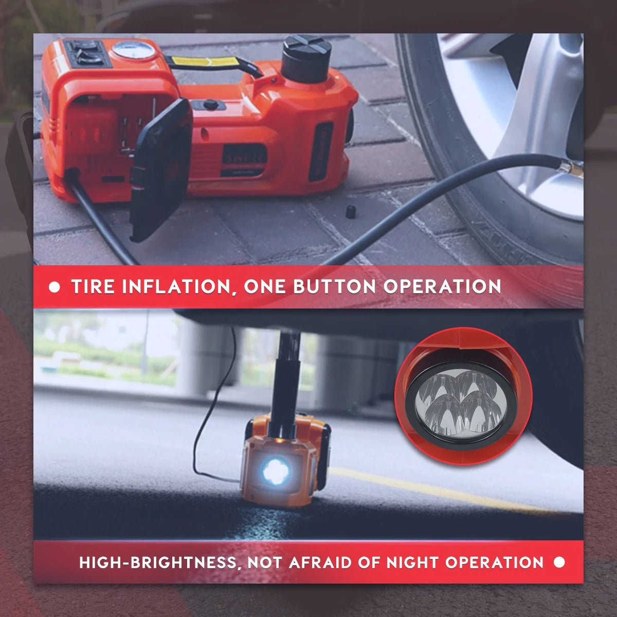 Portable Hydraulic Car Jack With Air Compressor & Tire Wrench