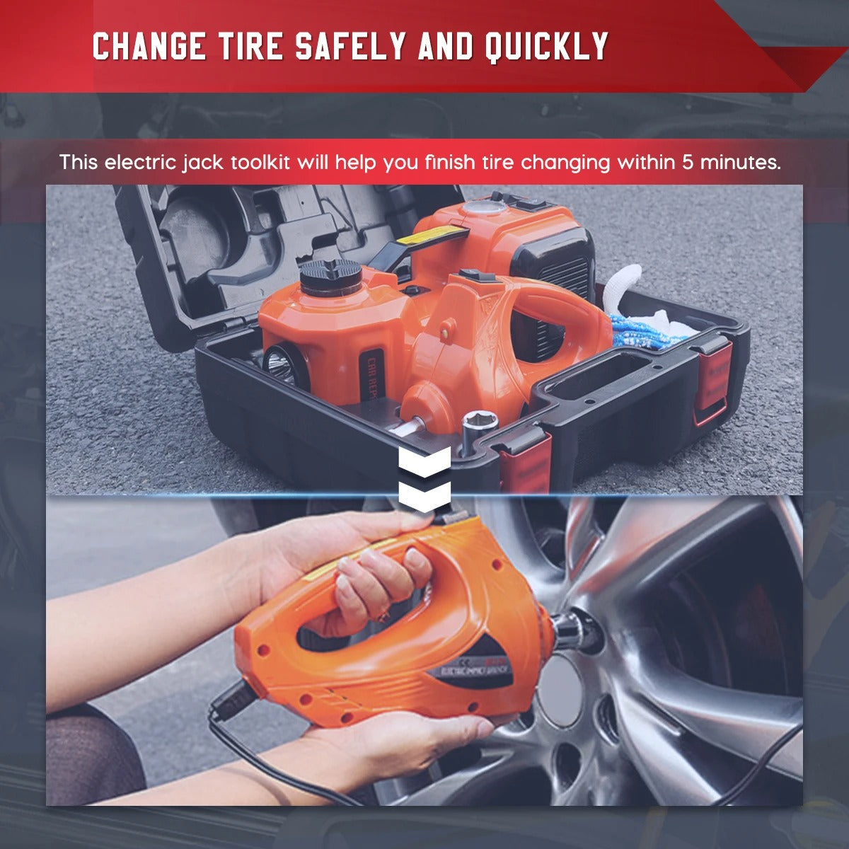 Portable Hydraulic Car Jack With Air Compressor & Tire Wrench
