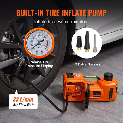 Portable Hydraulic Car Jack With Air Compressor & Tire Wrench