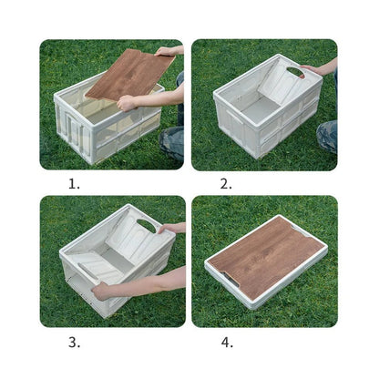 Outdoor Camping Folding Box With Wooden Lid 56L