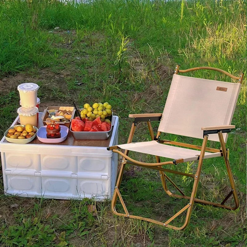 Outdoor Camping Folding Box With Wooden Lid 56L