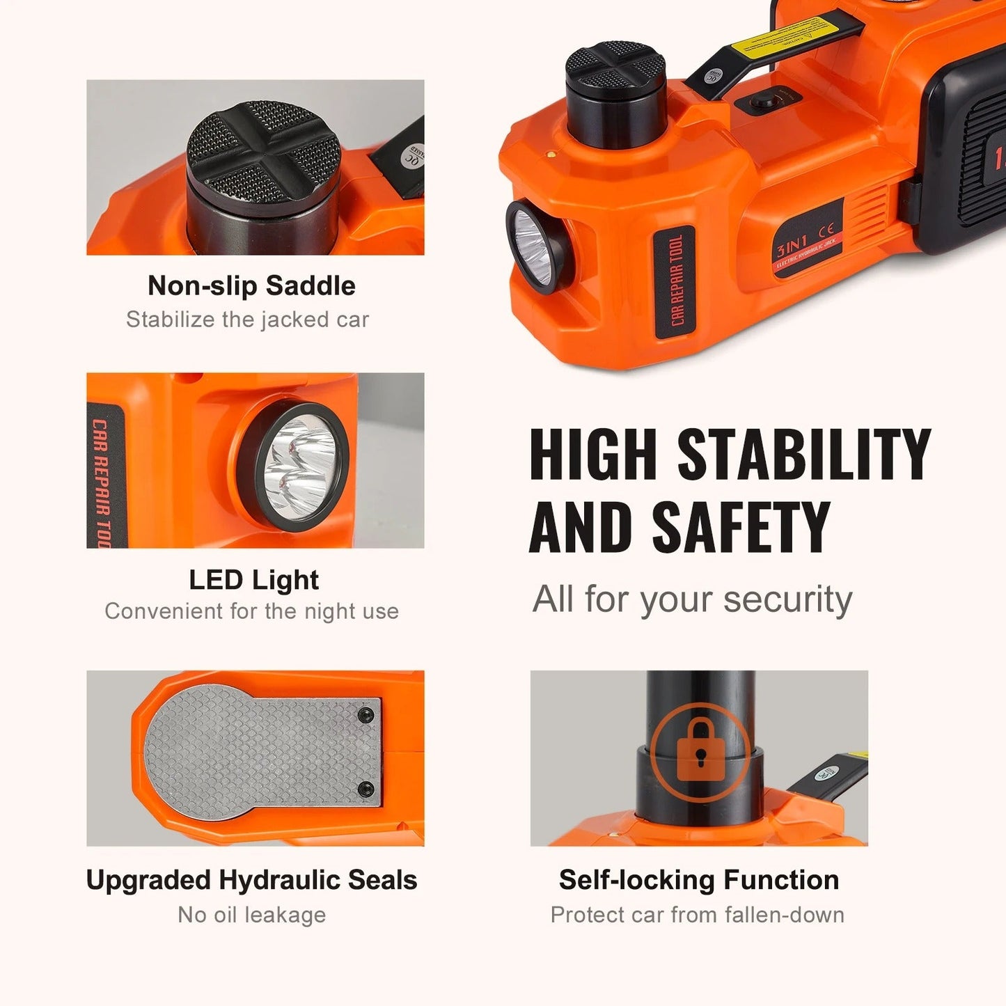 Portable Hydraulic Car Jack With Air Compressor & Tire Wrench