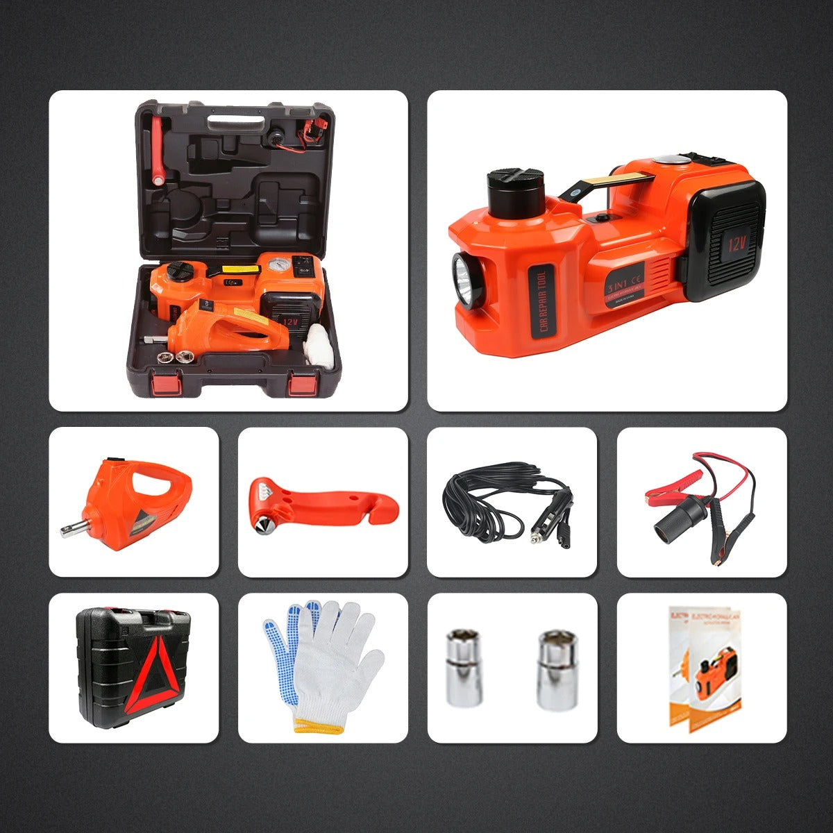 Portable Hydraulic Car Jack With Air Compressor & Tire Wrench