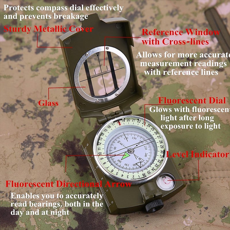 MLC1 Professional Military Lensatic Sighting Metal Compass with Carrying Pouch Stealth Angel Survival