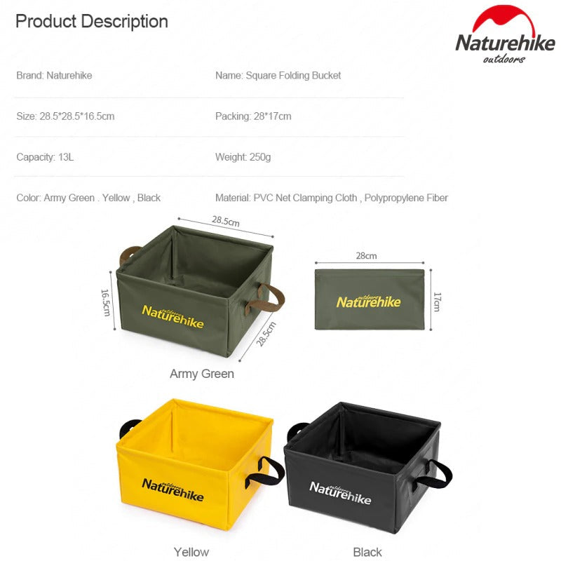 Naturehike 13L Folding Square Bucket Camping Outdoor